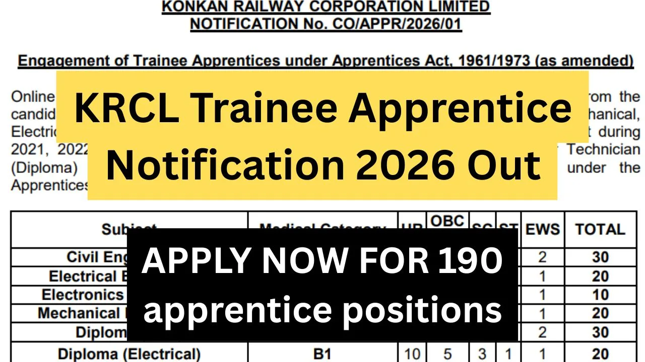 KRCL Trainee Apprentice Notification 2026 Out